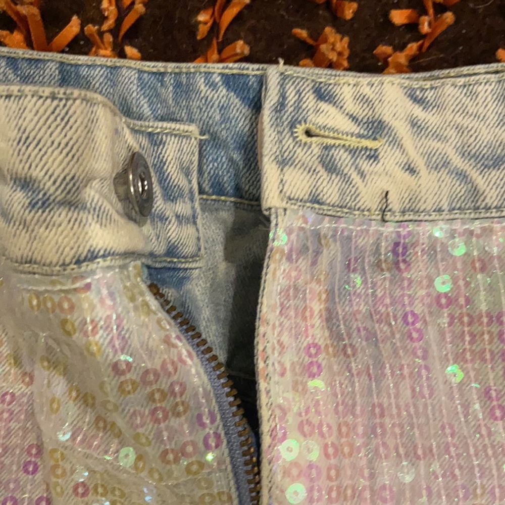 Sunset + Spring embellished sequin denim shorts, 30 - Picture 3 of 6
